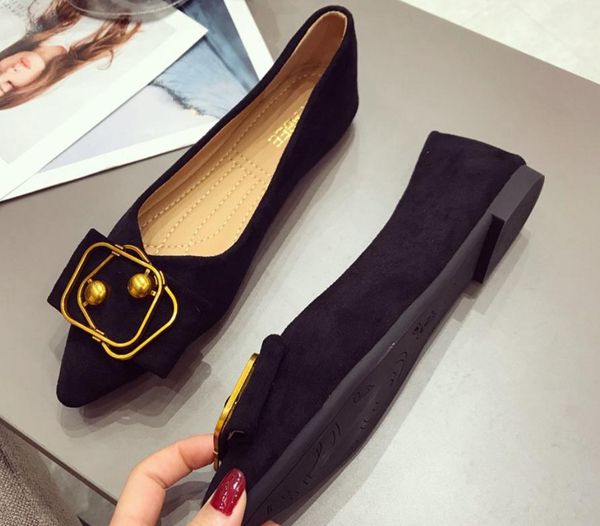 2019 suede women's shoes in spring and autumn with new style flat bottom pointed end @173, Black